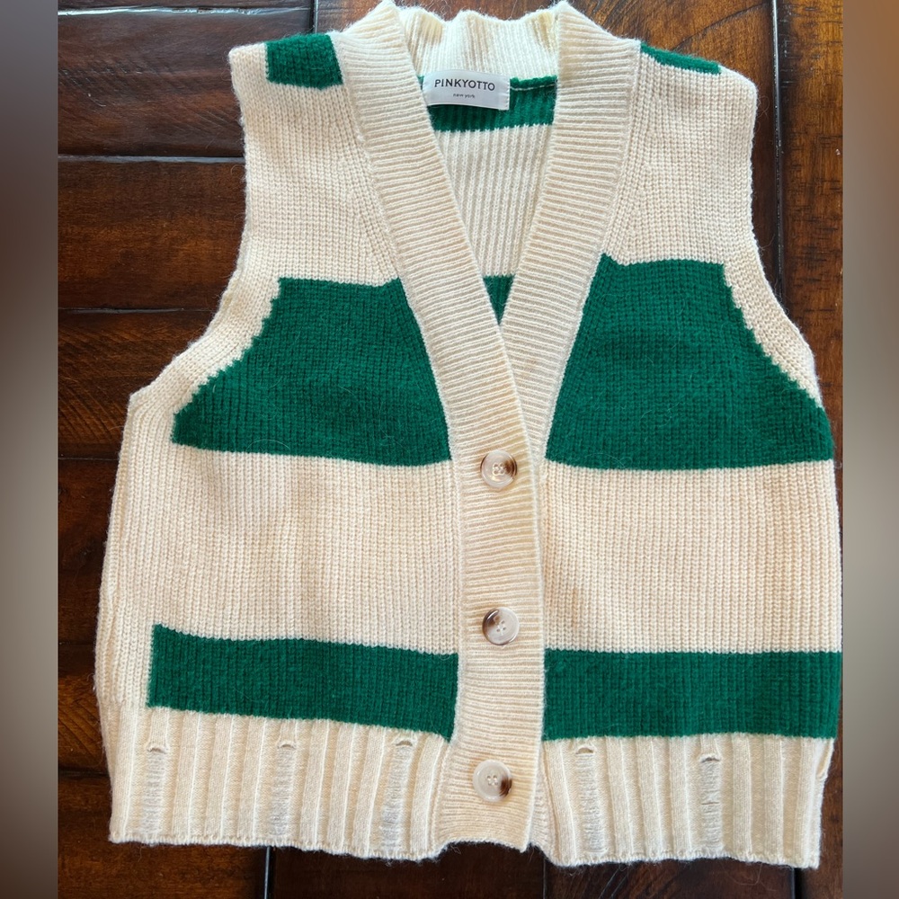 Pinkyotto Women's Cream and Green Sweater Vest